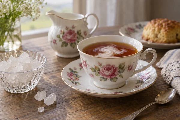 Small east frisian rose porcelain tea cup with cream cloud and white rock sugar