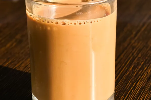 Close view of a glass of Indian masala chai